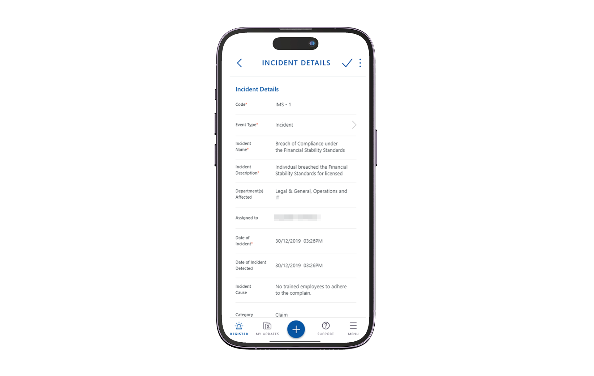 Figure 2.3: Tap the Filter icon to sort incidents. Tap an incident to view and update details.